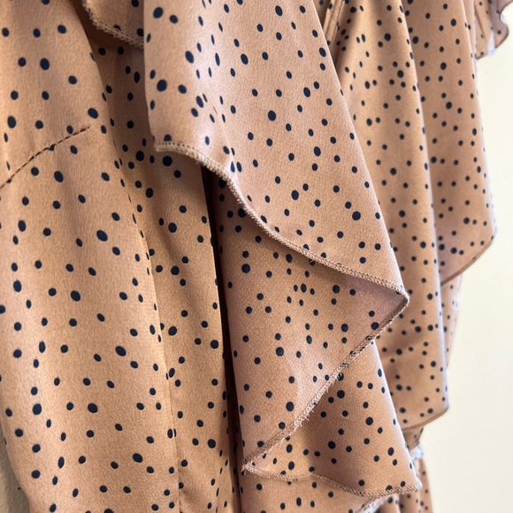 Missguided - Blush Polka Dot Satin Ruffle Tea Dress - Picture 5 of 7